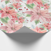 ピンクのポインセティアスのクリスマスフラワーパターン ラッピングペーパー (角)