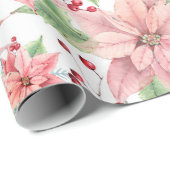 ピンクのポインセティアスのクリスマスフラワーパターン ラッピングペーパー (ロールコーナー)