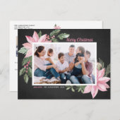 ピンクのポインセティアスChalkboardメリークリスマスフォト シーズンポストカード (正面/裏面)