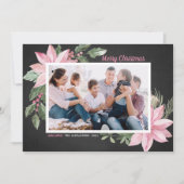 ピンクのポインセティアスChalkboard写真メリークリスマス シーズンカード (正面)