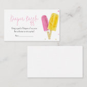 ピンクのポッシクル赤ちゃんシャワーおむつラッフル エンクロージャーカード (正面/裏面)