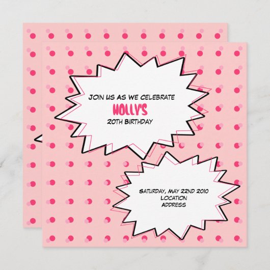 ピンクのポップアートのカップケーキの誕生日の招待状 招待状 (正面/裏面)