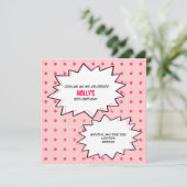 ピンクのポップアートのカップケーキの誕生日の招待状 招待状 (スタンド正面)