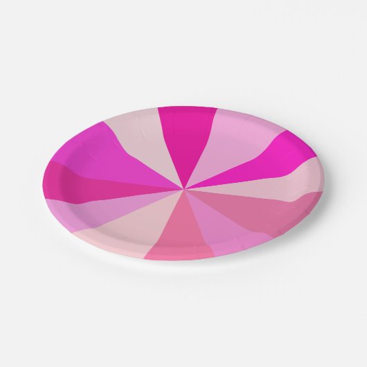 ピンクのポップアートのモダン60sファンキーで幾何学的な光線 ペーパープレート (アングル)