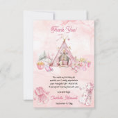 ピンクのポップコーンとパジャマのスリンバースデーパーティー サンキューカード (正面)