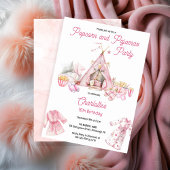 ピンクのポップコーンとパジャマのスリンバースデーパーティー 招待状