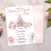 ピンクのポップコーンとパジャマのスリンバースデーパーティー 招待状