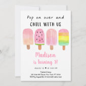 ピンクのポップシクルチルウィズアメリカ誕生日 招待状 (正面)