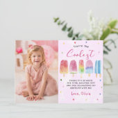 ピンクのポップシクル アイスクリームの女の子の写真の感謝カード サンキューカード (スタンド正面)