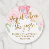 ピンクのポップ・アートのフローラをポップするシャンパン フェイバータグ (正面)