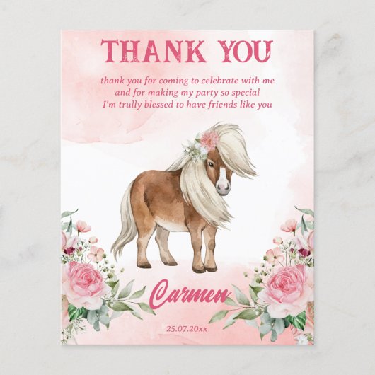 ピンクのポニーの誕生日おめでとうカード(カウガール編) (正面)