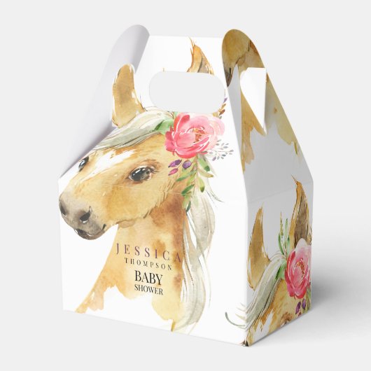 ピンクのポニー ホワイト ベビーシャワー フェイバーボックス (裏面サイド)