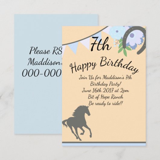 ピンクのポニー 招待状 (正面/裏面)