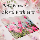 ピンクのポピーな花フローラ水彩 バスマット