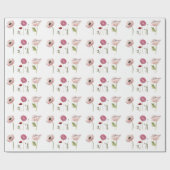 ピンクのポピーな花白の花柄 ラッピングペーパー (フラット)