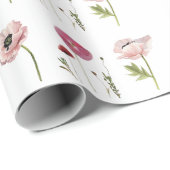 ピンクのポピーな花白の花柄 ラッピングペーパー (ロールコーナー)