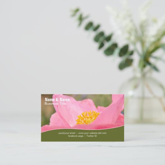 ピンクのポピーのクローズアップ写真の両面 名刺 (スタンド正面)