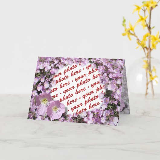 ピンクのポピーのフォトフレーム カード (黄色い花)