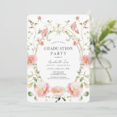 ピンクのポピーのワイルドフラワーウォータカラー卒業 招待状 (スタンド正面)