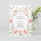 ピンクのポピーのワイルドフラワーバタフライベビーシャワー 招待状 (スタンド正面)