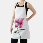 ピンクのポピーの水彩フラワーアート エプロン (インサイチュ)