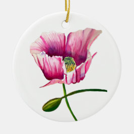 ピンクのポピーの水彩フラワーアート セラミックオーナメント