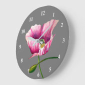 ピンクのポピーの水彩フラワーアート ラージ壁時計 (傾斜)