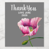 ピンクのポピーの水彩フラワーアート ワインラベル (シングルラベル)