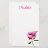 ピンクのポピーの水彩フラワーアート 便箋 (正面/裏面)