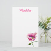 ピンクのポピーの水彩フラワーアート 便箋 (スタンド正面)