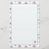 ピンクのポピーの水彩花が並ぶ 便箋 (正面)