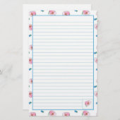 ピンクのポピーの水彩花が並ぶ 便箋 (正面/裏面)