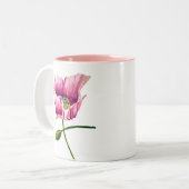 ピンクのポピーの水彩花のアーかわいらしト ツートーンマグカップ (正面左)