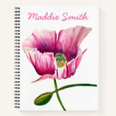 ピンクのポピーの水彩花のアーかわいらしト ノートブック (正面)
