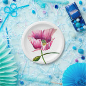 ピンクのポピーの水彩花のアーかわいらしト ペーパープレート (パーティー)