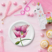 ピンクのポピーの水彩花のアーかわいらしト ペーパープレート (パーティー)