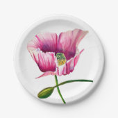 ピンクのポピーの水彩花のアーかわいらしト ペーパープレート (正面)