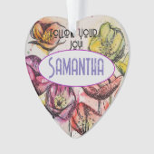 ピンクのポピーの水色の子供名装飾 オーナメント (正面)