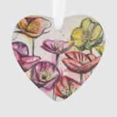 ピンクのポピーの水色の子供名装飾 オーナメント (裏面)