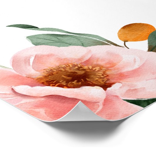 ピンクのポピーの花の誕生日パーティーへようこそ ポスター (角)