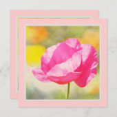 ピンクのポピーの花の赤ちゃんシャワー 招待状 (正面/裏面)