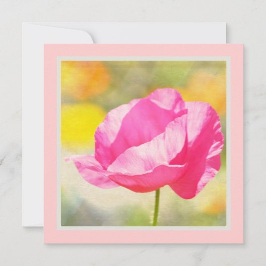 ピンクのポピーの花の赤ちゃんシャワー 招待状 (正面)