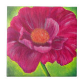 ピンクのポピーの花アクリ絵画ルの タイル (正面)