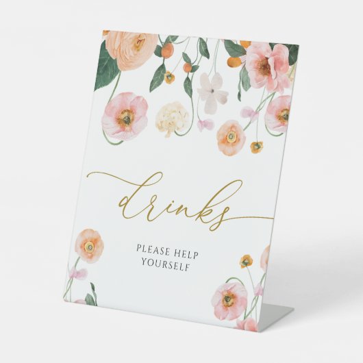 ピンクのポピーの花シャワードリンクの看板 台座サイン (正面)