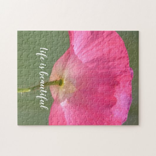 ピンクのポピーの花感動的引用文 ジグソーパズル (横)