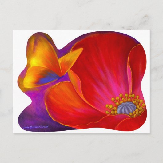 ピンクのポピーの花蝶 – 数々の ポストカード (正面)