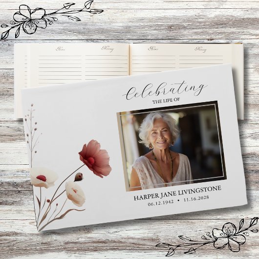 ピンクのポピーフローラ葬儀記念 ゲストブック