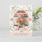 ピンクのポピー水彩花の女の子の写真 卒業 招待状 (スタンド正面)