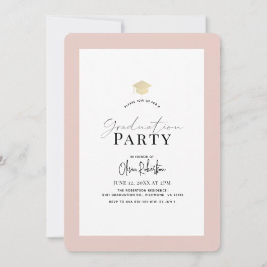 ピンクのポピー水色フローラ写真卒業 招待状 (裏面)