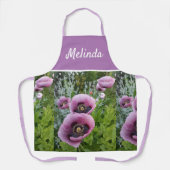 ピンクのポピー紫色の花の女性エプロン エプロン (正面)